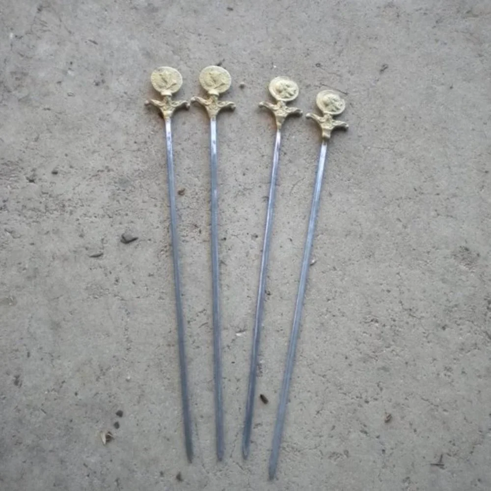 VINTAGE LOT OF 4 GREEK BRASS STAINLESS INOXIDABLE SKEWERS SHISH KABOB